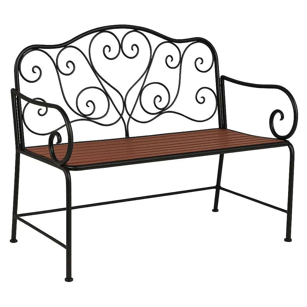 Metallbank Schwarz mit Massivholzsitz 122x60x85 cm