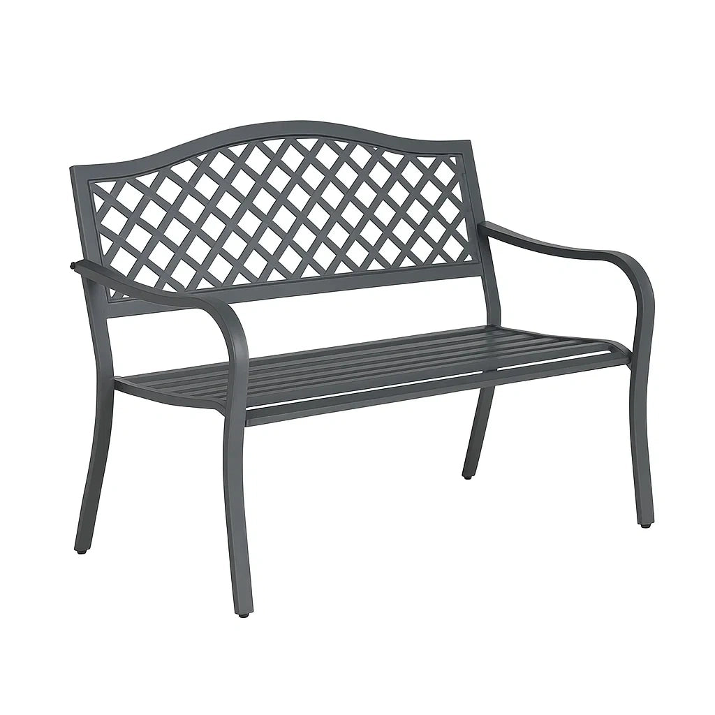 Metall Gartenbank, 2-Sitzer, Gitterrückenlehne, Anthrazit, 127 cm