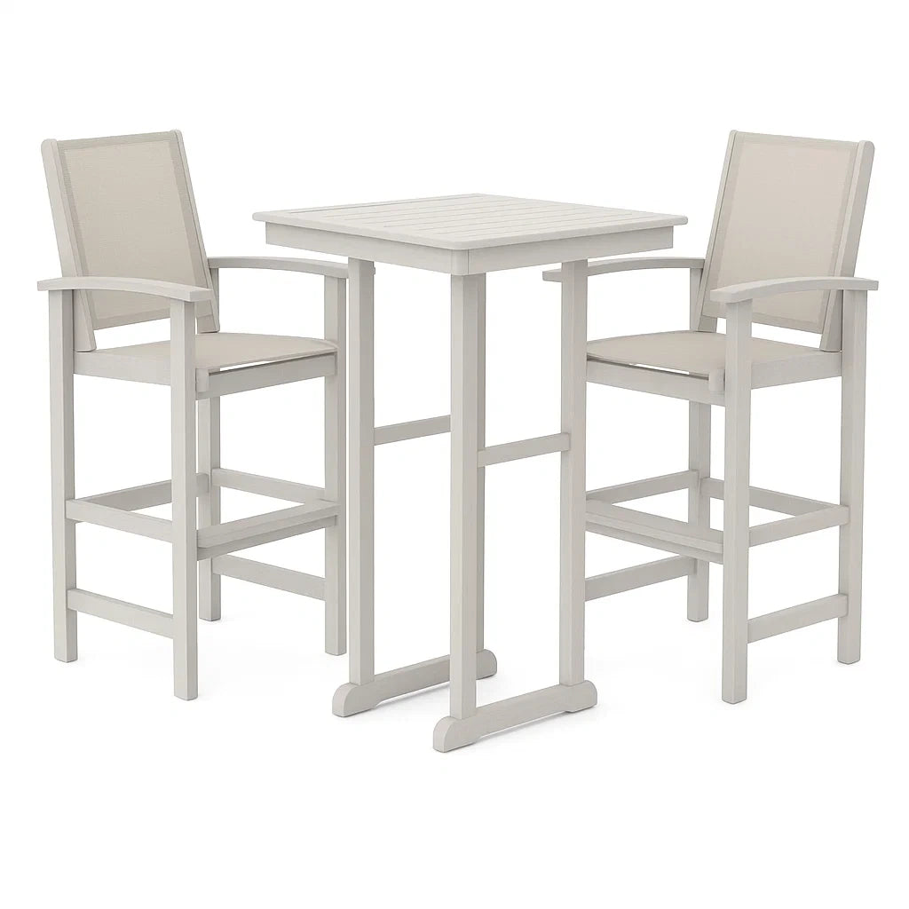 Polyholz Bistro-Set Beige mit 2 Barhockern
