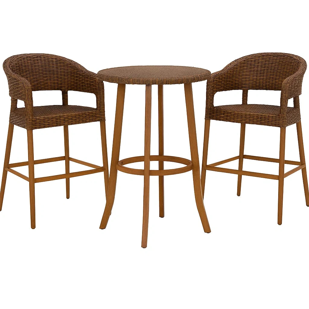 Bar-Set aus Rattan und Holz 3-teilig Braun