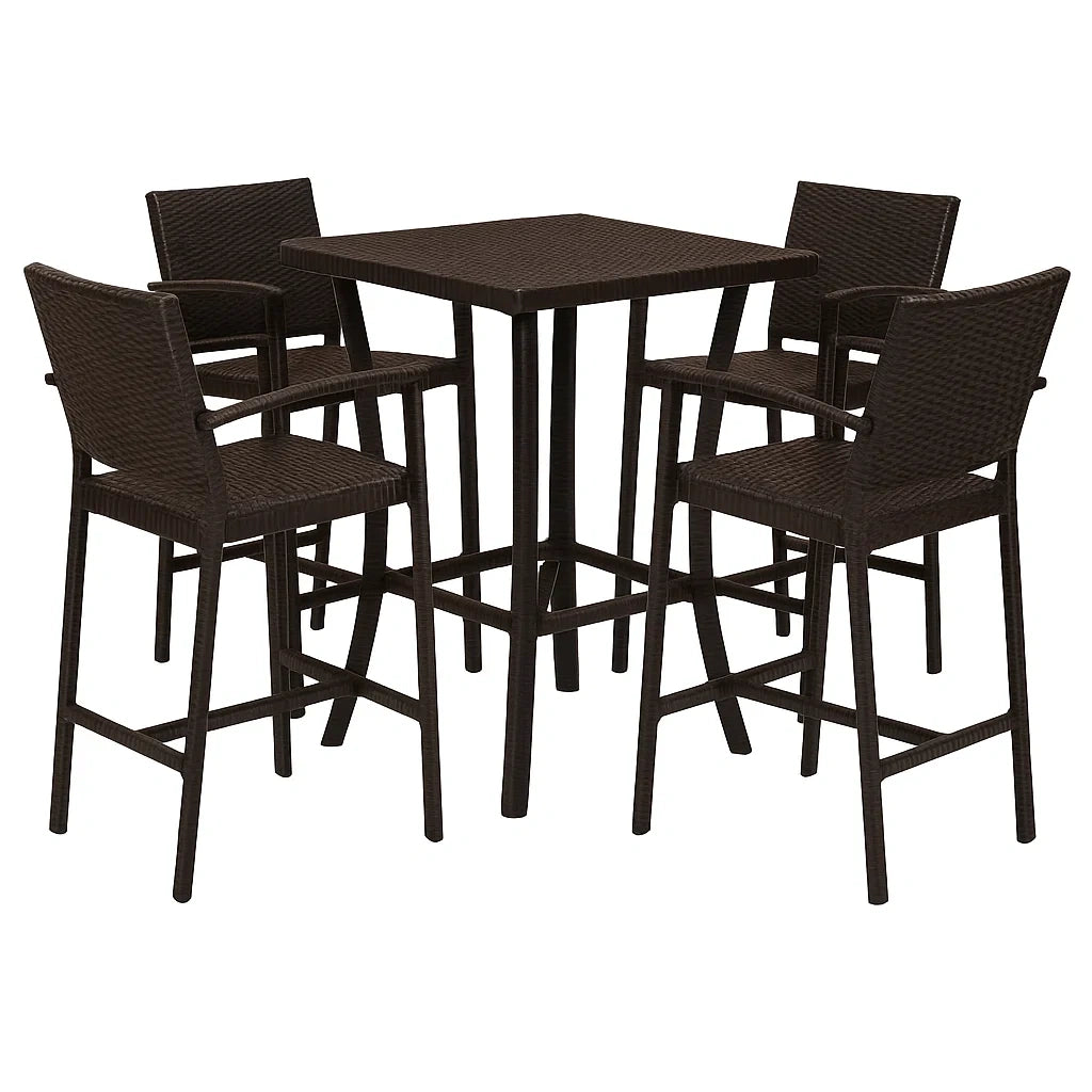 5-teiliges Bar-Set aus Polyrattan Braun