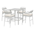 Bar-Set aus Aluminium mit Tisch und 4 Stühlen, Kissen aus Polyester, Grau/Creme