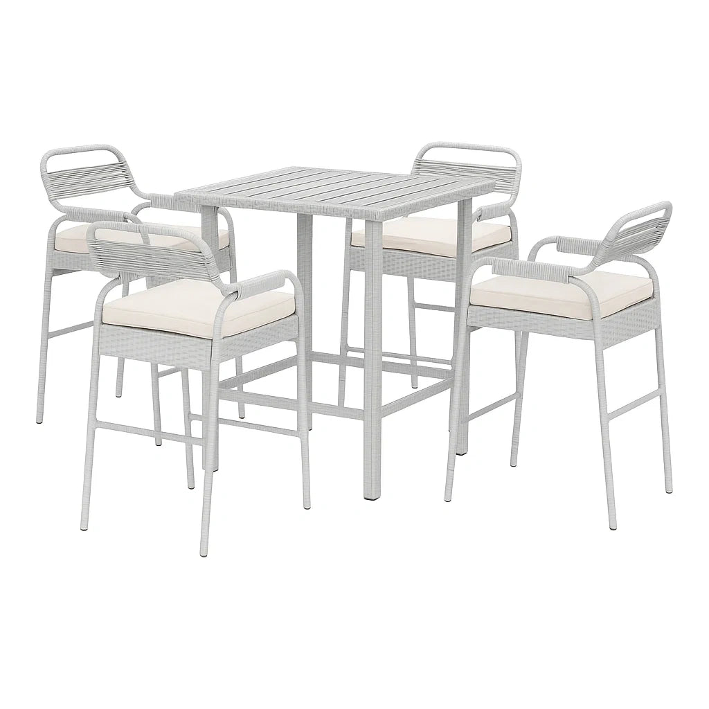 Bar-Set aus Aluminium mit Tisch und 4 Stühlen, Kissen aus Polyester, Grau/Creme
