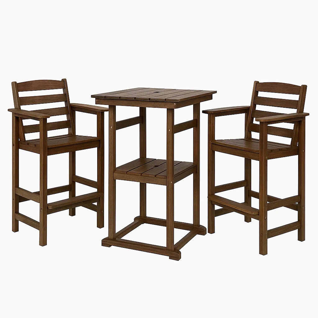 Holz Garten-Bistroset mit Tisch und 2 Stühlen Akazienholz Braun