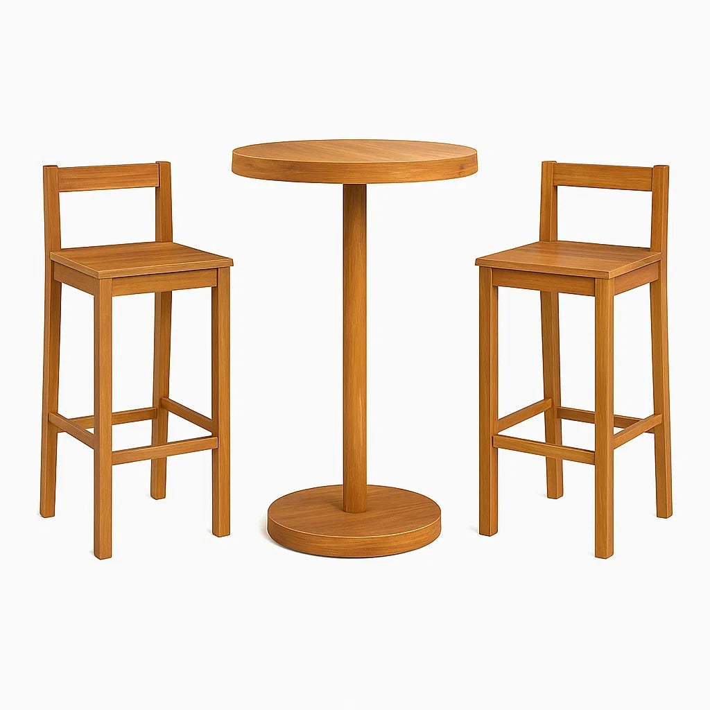 Holz Bistrotisch-Set mit 2 Barhockern