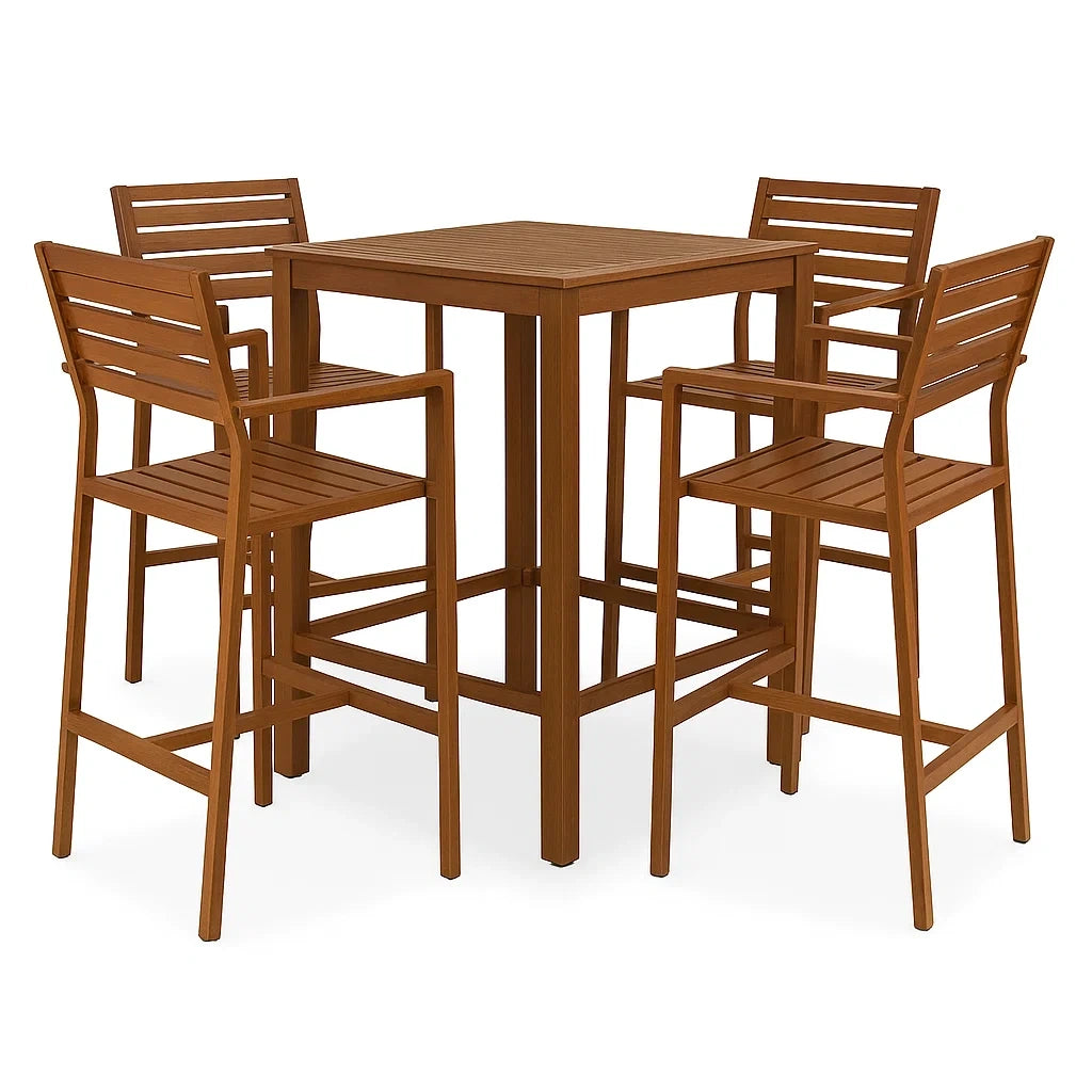 Bar-Set aus Akazienholz für 4 Personen, Braun, 90x90 cm Tisch