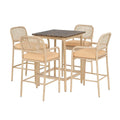 Garten Bar-Set aus Rattan Beige mit Holz Tischplatte 100x100 cm