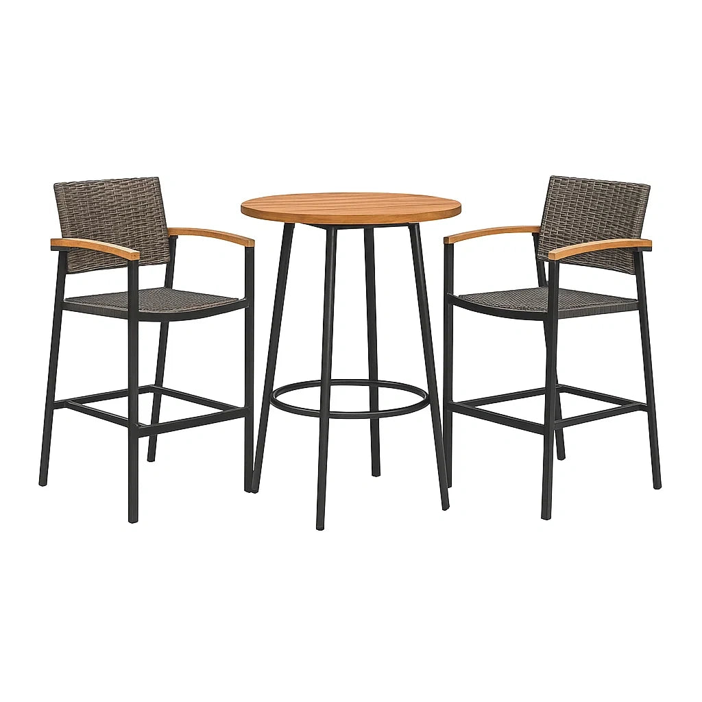 Barset mit Tisch und Stühlen aus Metall und Polyethylen Rattan in Braun und Schwarz