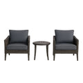 Rattan Gartenmöbel-Set mit Rundem Tisch und 2 Sesseln, Schwarz