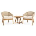 Teakholz Gartensessel-Set mit Tisch und Polyrattan Beige