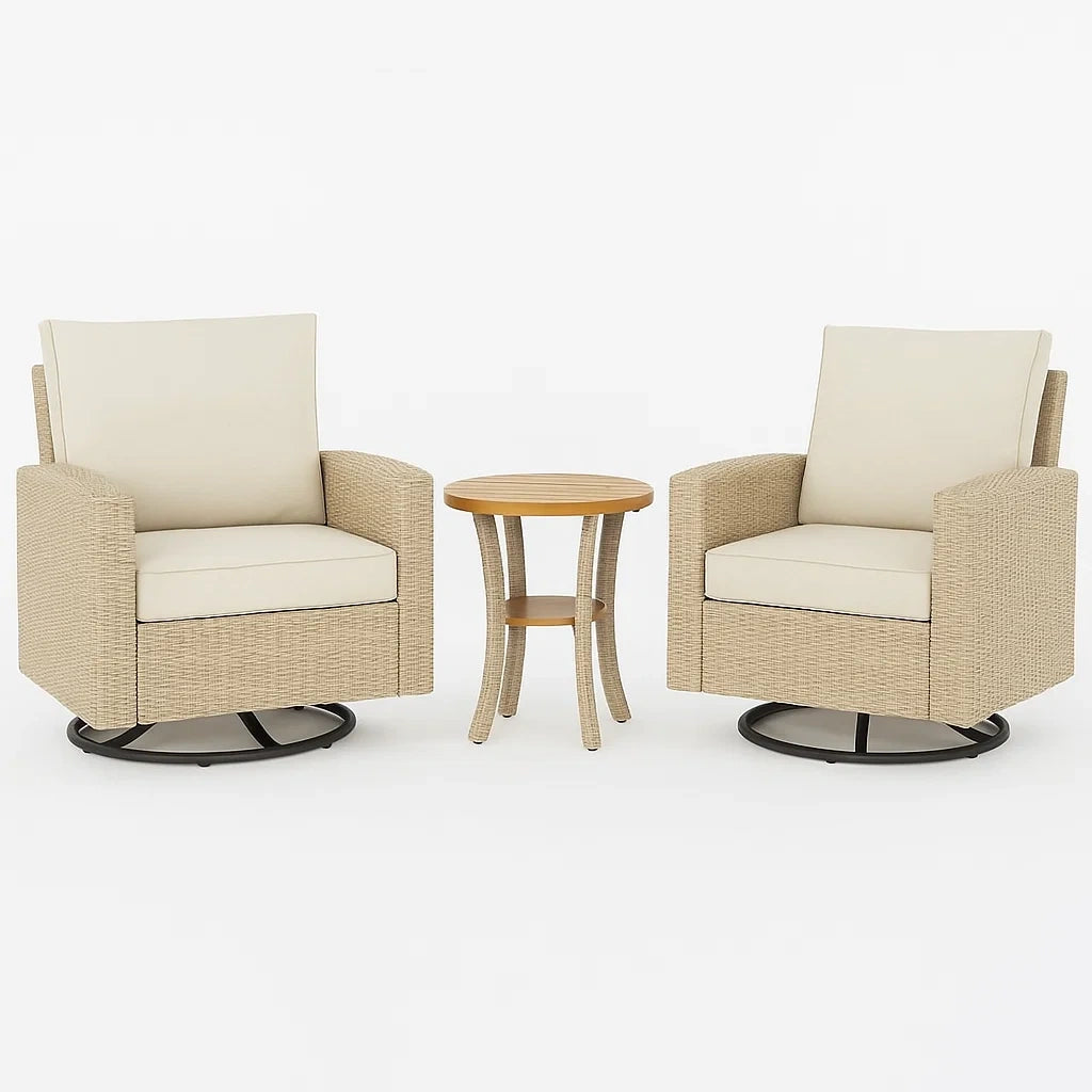 Gartenstuhl-Set mit Tisch aus Rattan in Beige