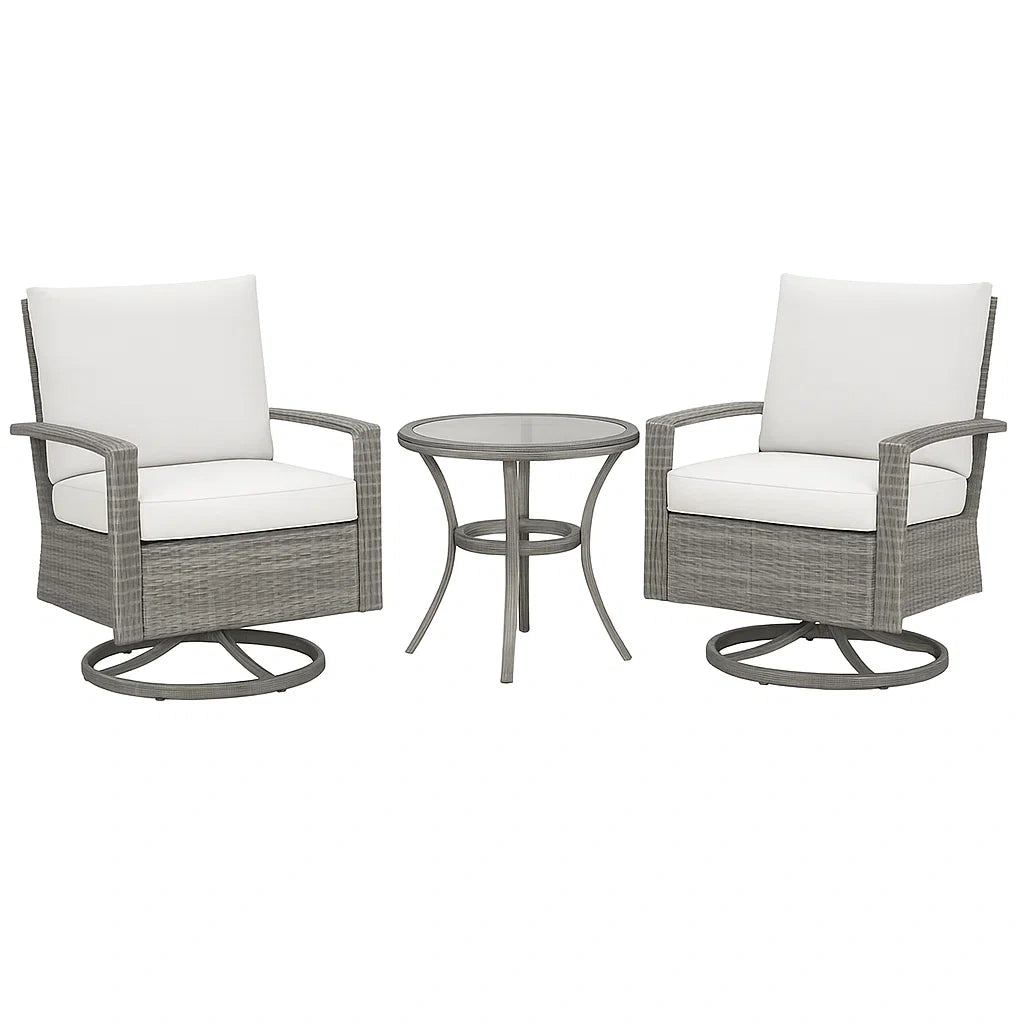 3-teiliges Gartenmöbel-Set aus Aluminium und Rattan mit Glastisch