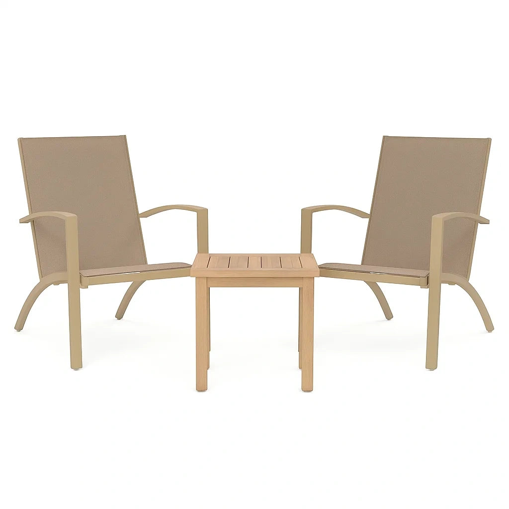 Gartenmöbel-Set 2 Stühle und Tisch Aluminium Textilene Beige