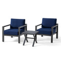 3-teiliges Gartenmöbel-Set, Metall Sessel und Tisch, Blau
