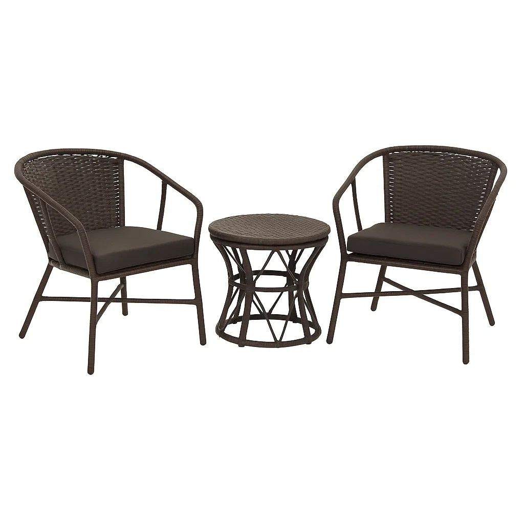 3-teiliges Gartenmöbel-Set aus Stahl und Polyethylen, Braun