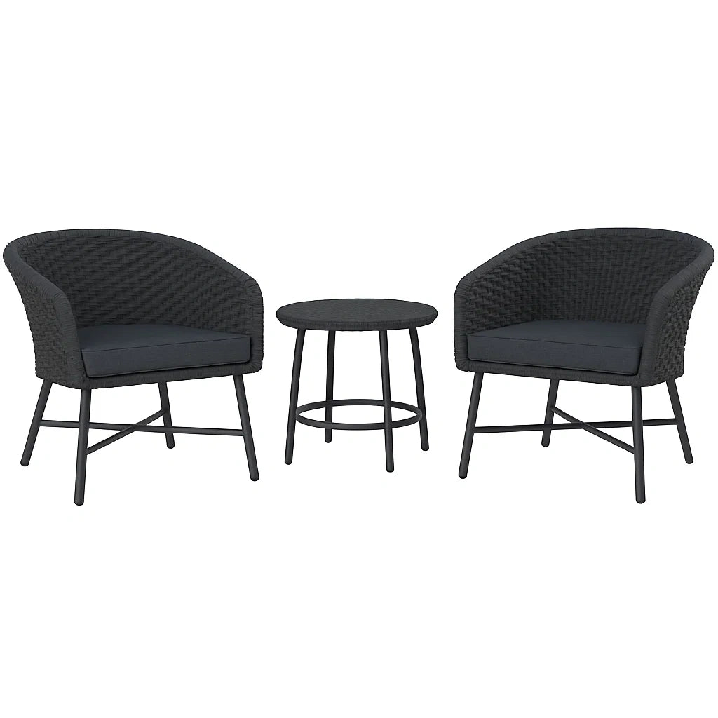 Gartenstuhl-Set aus Metall und Polyrattan Schwarz mit Rundtisch