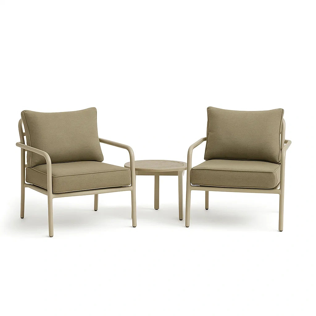 2er Set Gartensessel mit Tisch Aluminium Olivgrün