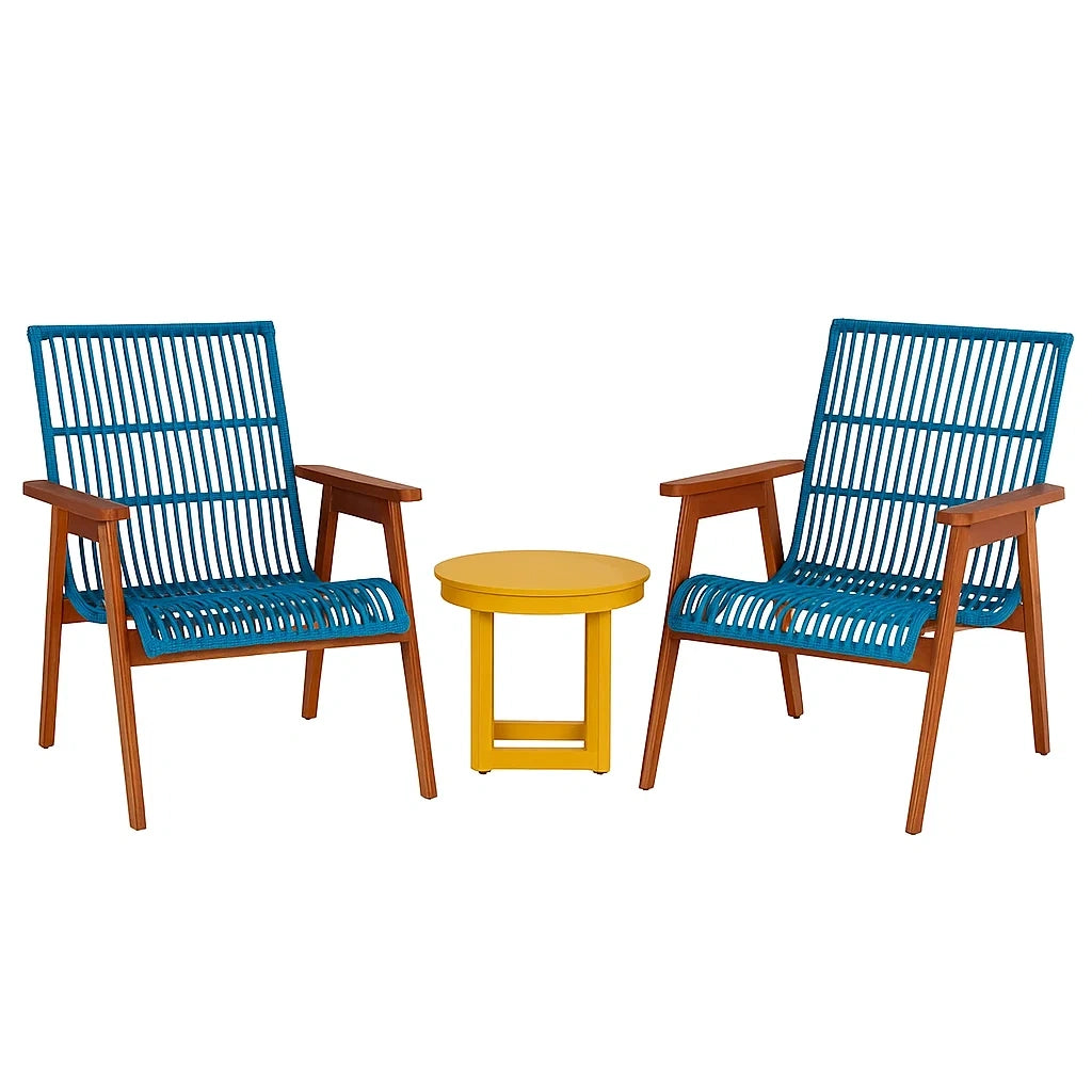 Holz- und Kunststoff-Stuhl- und Tischset Blau Gelb