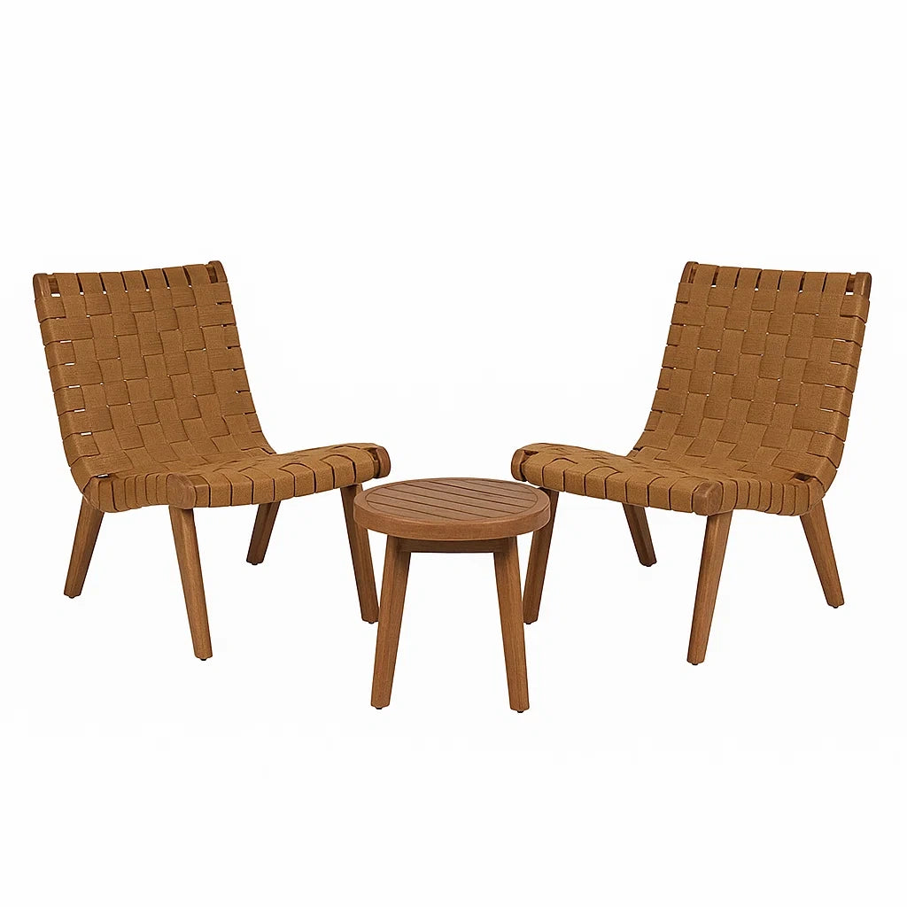 Gartenmöbel Set 2 Stühle und 1 Tisch Holz Braun Polyester
