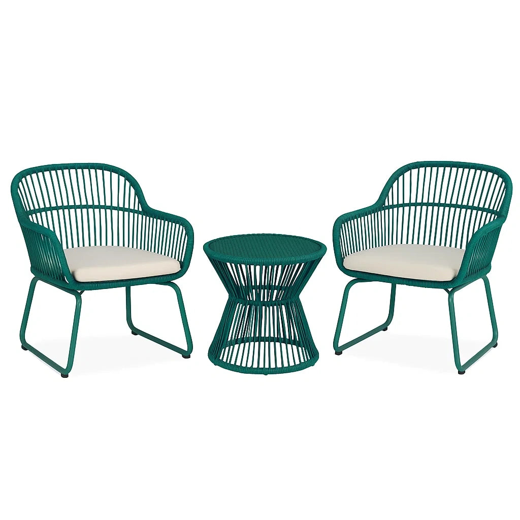 Metall- und Polyester-Gartenmöbel-Set Grün mit 2 Stühlen und Tisch