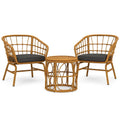 Rattanmöbelset mit Tisch und 2 Sesseln aus Polyrattan in Natur