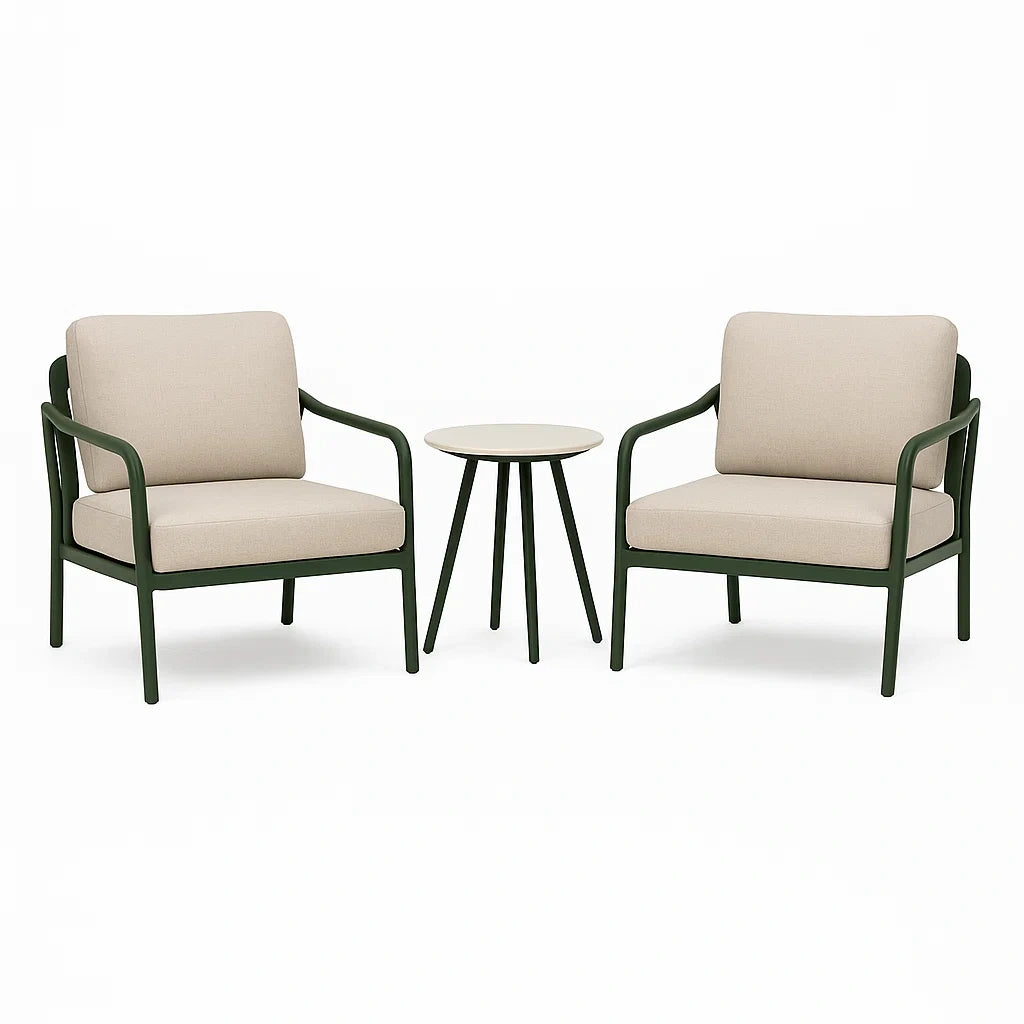 Aluminium Outdoor Lounge-Set mit Polyesterkissen in Grün/Beige