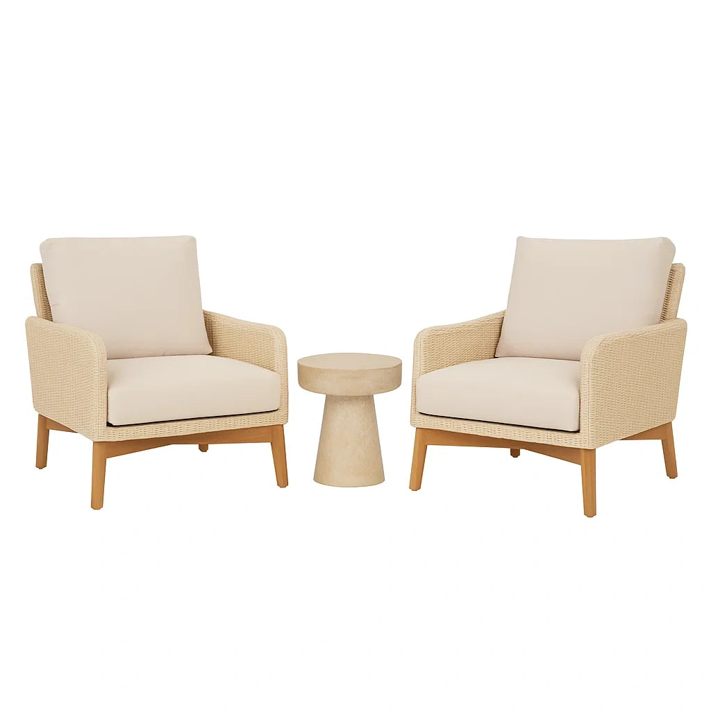 Gartenmöbel-Set 2 Sessel Polyrattan Holz Beige