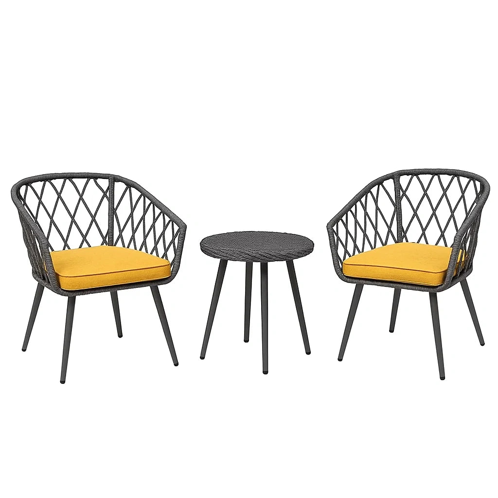 3-teiliges Gartenmöbel-Set aus Aluminium und Polyrattan in Grau und Gelb