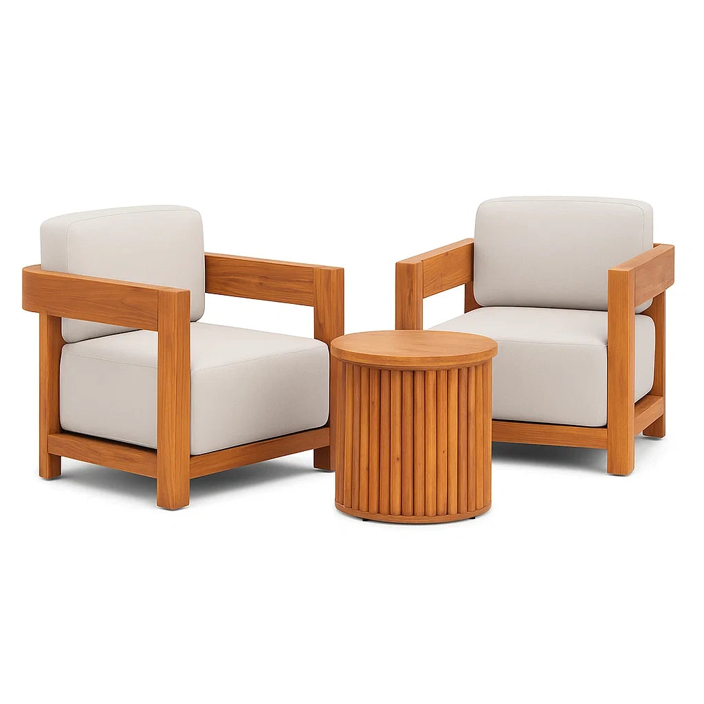 Gartenmöbel Set aus Akazienholz mit 2 Sesseln und Tisch Beige