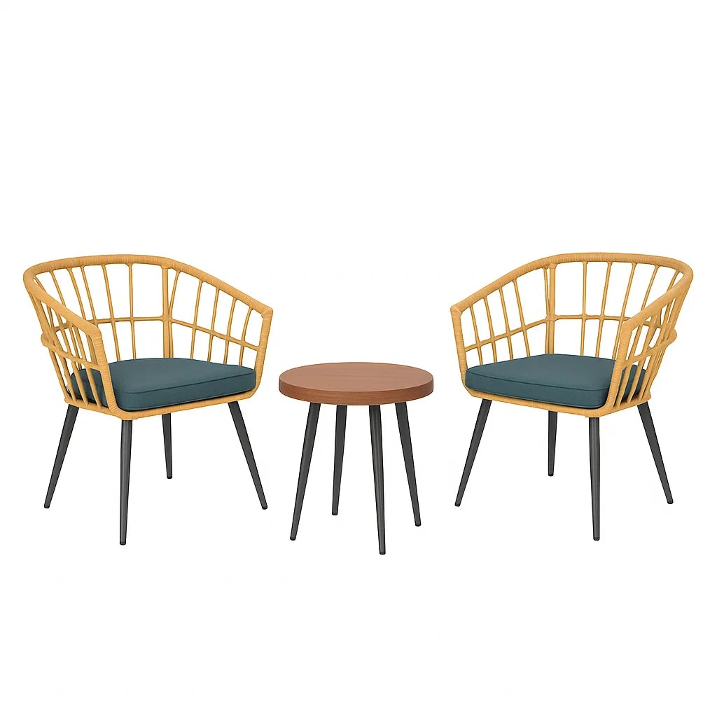 3-teiliges Gartenmöbel-Set Rattan Sessel mit Tisch