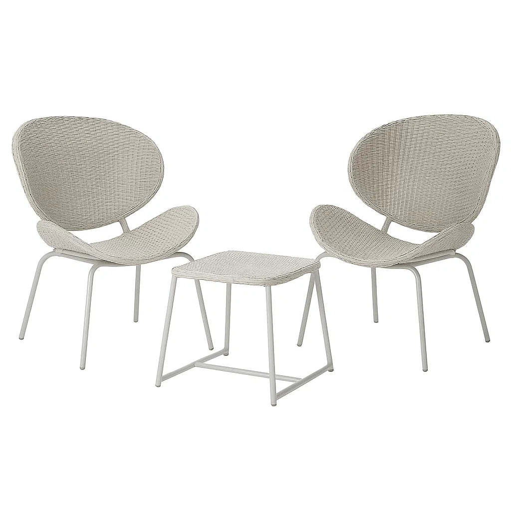 3-teiliges Gartenmöbel Set Polyrattan Cremeweiß Stahl