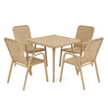 Essgruppe aus Stahl und Rattan Quadratisch Beige