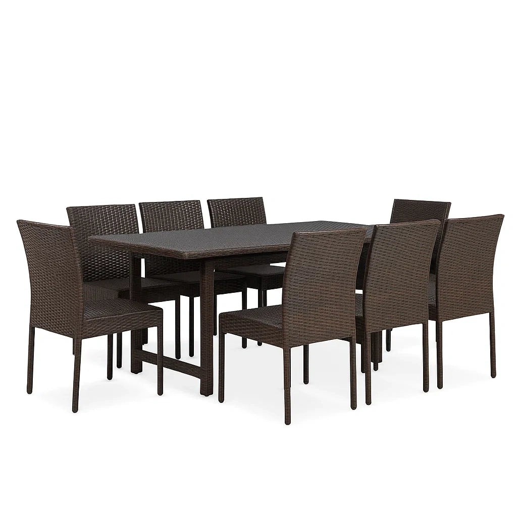 9-teiliges Gartenmöbel-Set aus Poly-Rattan Braun Tisch und Stühle
