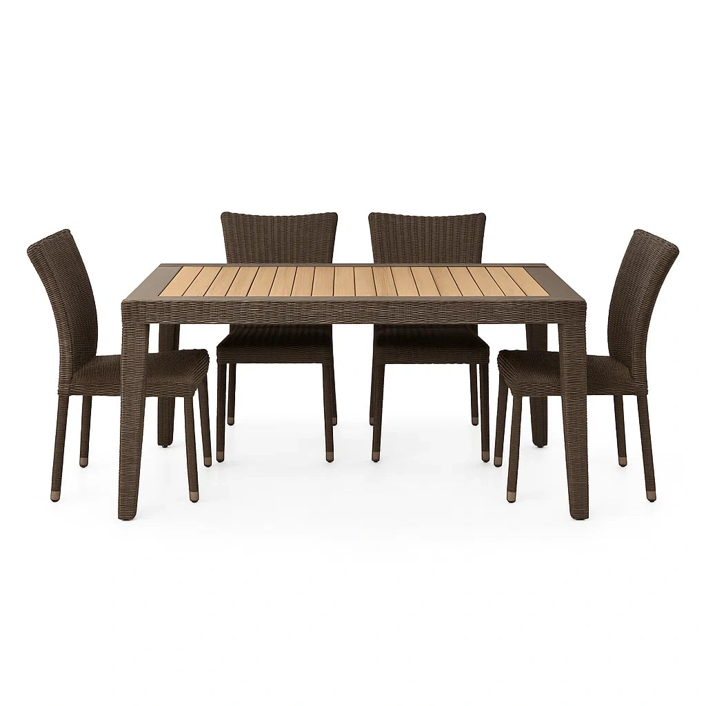 Gartenmöbel-Set 5-teilig Aluminium Rattan Polywood Braun