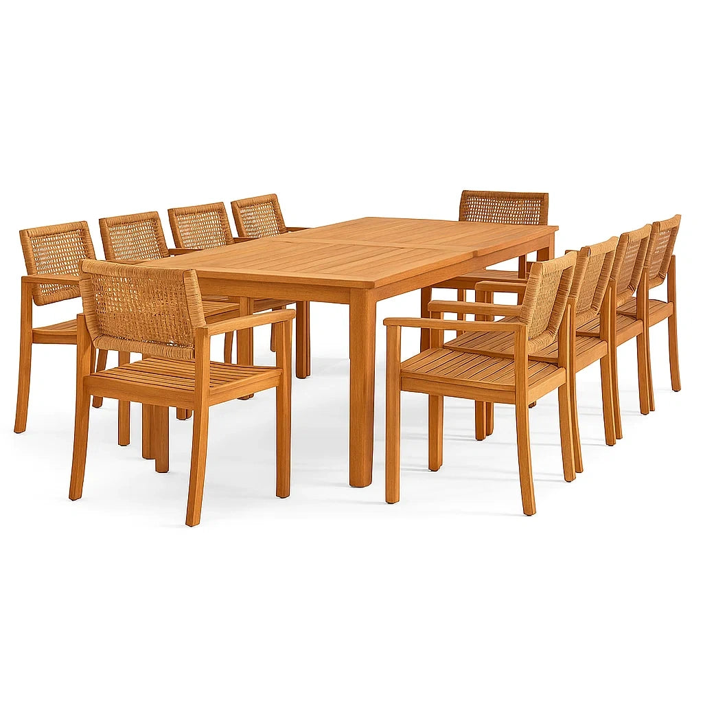 Akazienholz Gartentisch-Set mit 8 Stühlen, rechteckig