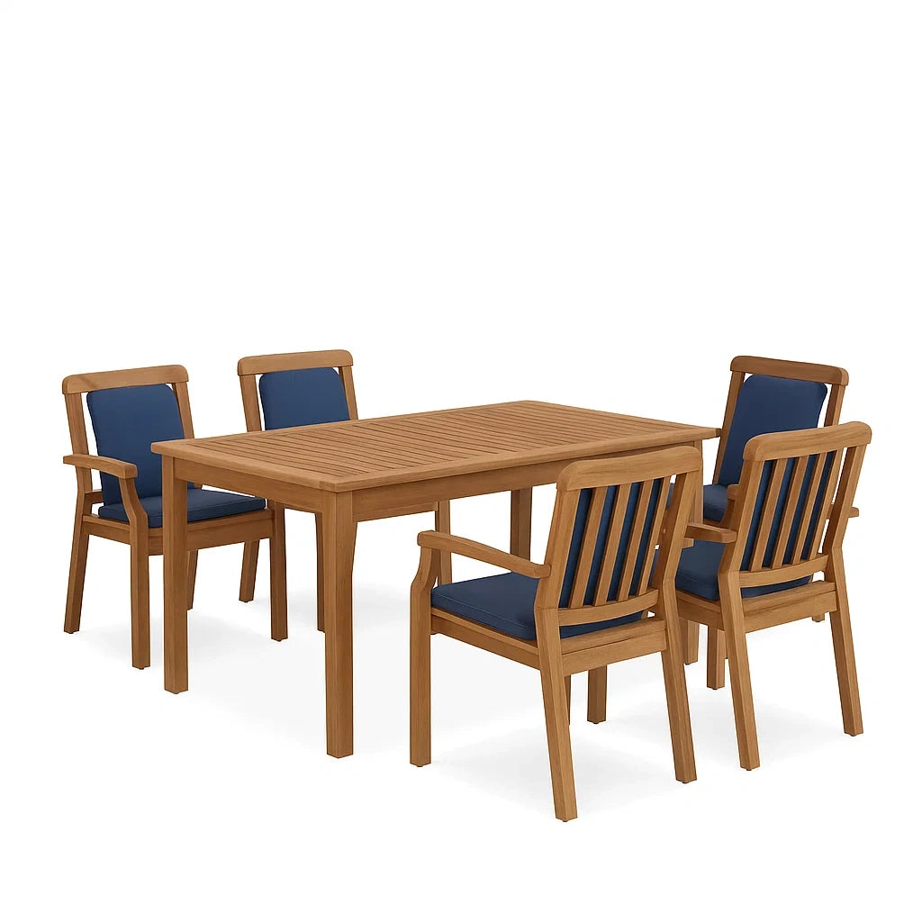 Holz Gartenmöbelset mit 4 Stühlen und Tisch Naturholz/Blau