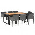 Gartenmöbel-Set Metall und Rattan, Tischplatte Kunststoff-Holzoptik, 6 Sessel