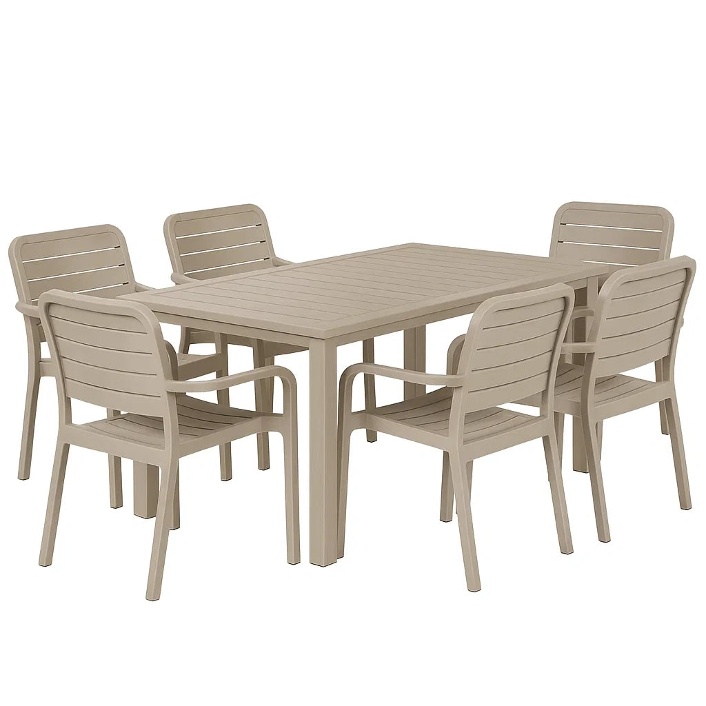 Outdoor Kunststoff Gartenmöbel-Set Tisch und 6 Stühle Beige