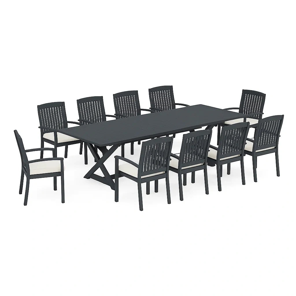 Garten-Essgruppe 11-teilig Aluminium und Polywood Schwarz Weiß