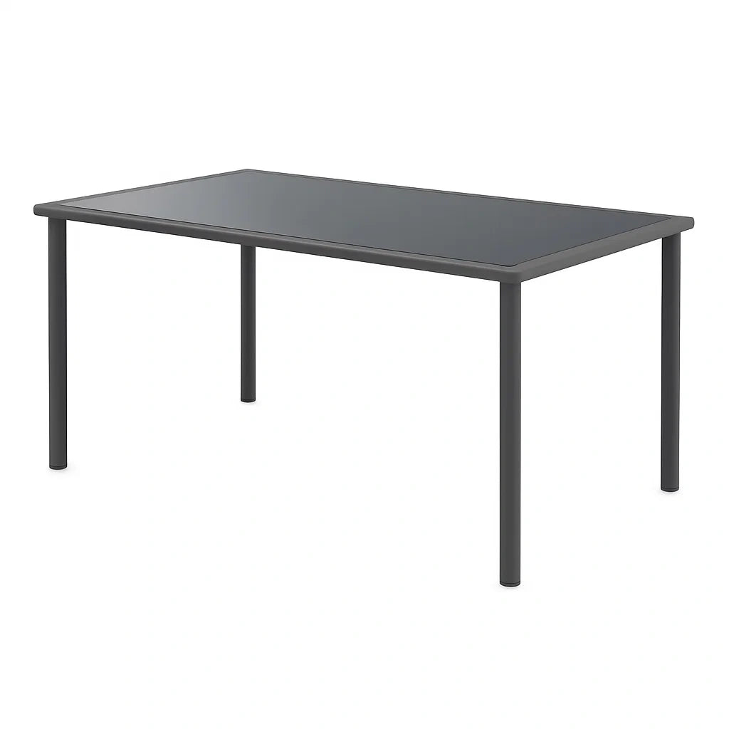 Rechteckiger Tisch mit Glasplatte und Aluminiumrahmen, 140x80x78 cm, Schwarz