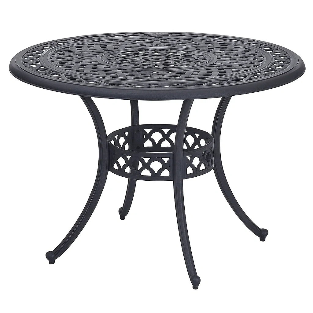 Runder Aluminium-Gartentisch mit filigranem Muster, Schwarz