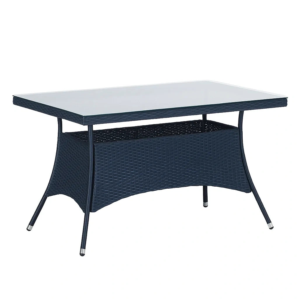Gartentisch Rechteckig Glasplatte Polyrattan Dunkelblau 150x90x75cm