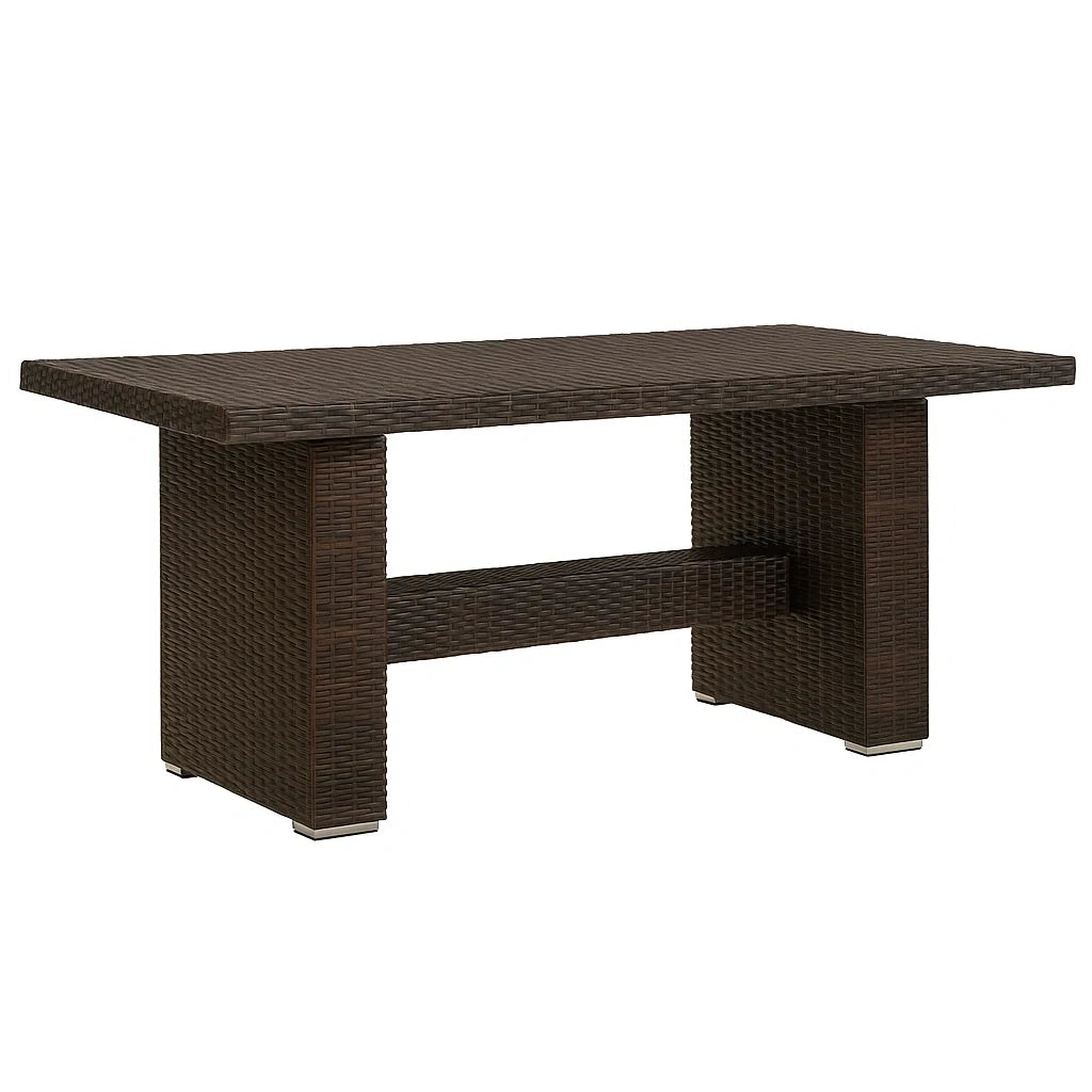 Rechteckiger Gartentisch aus Polyethylen-Rattan, Braun, 180x90x75 cm