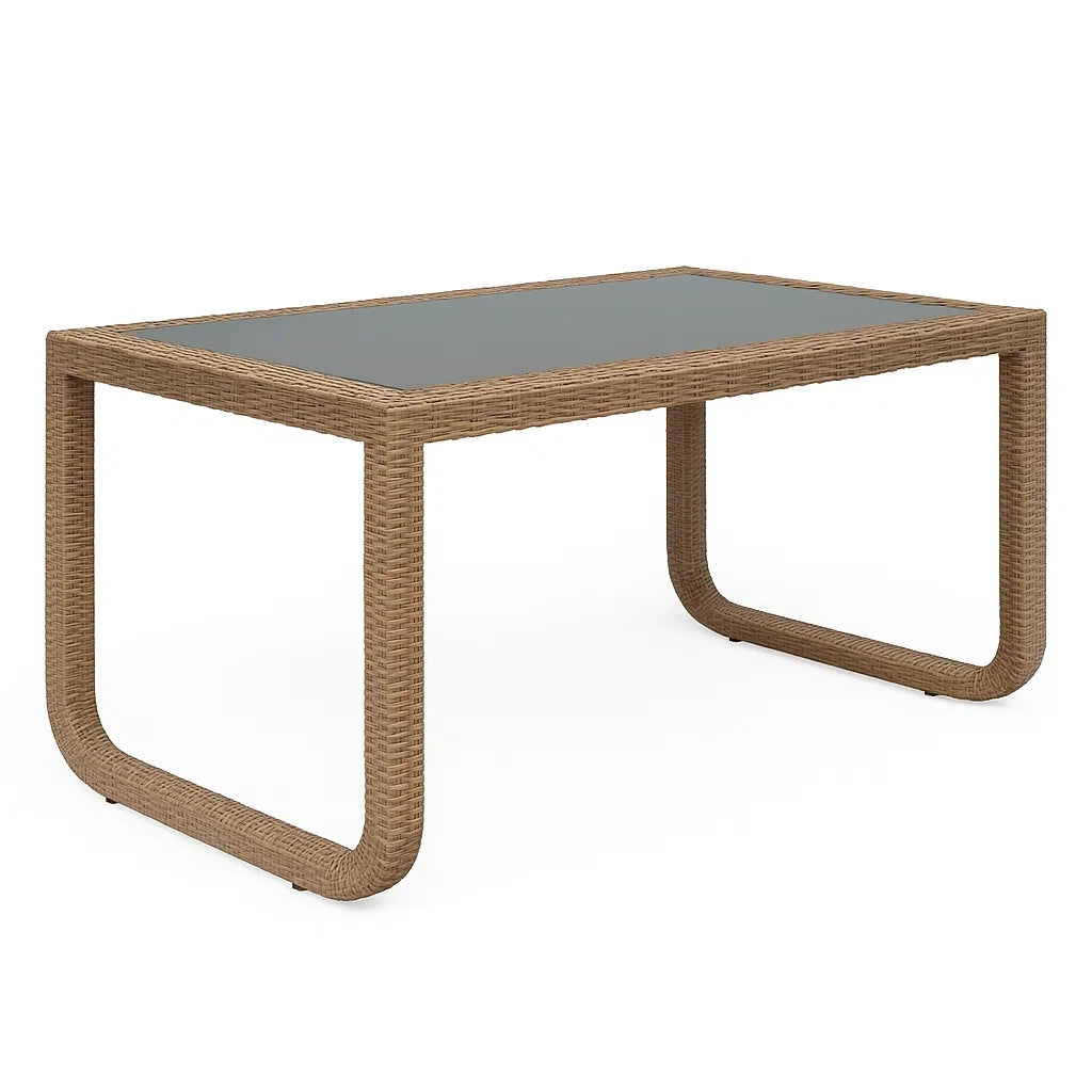 Rechteckiger Tisch Polyrattan gehärtetes Glas 150x90x75 cm