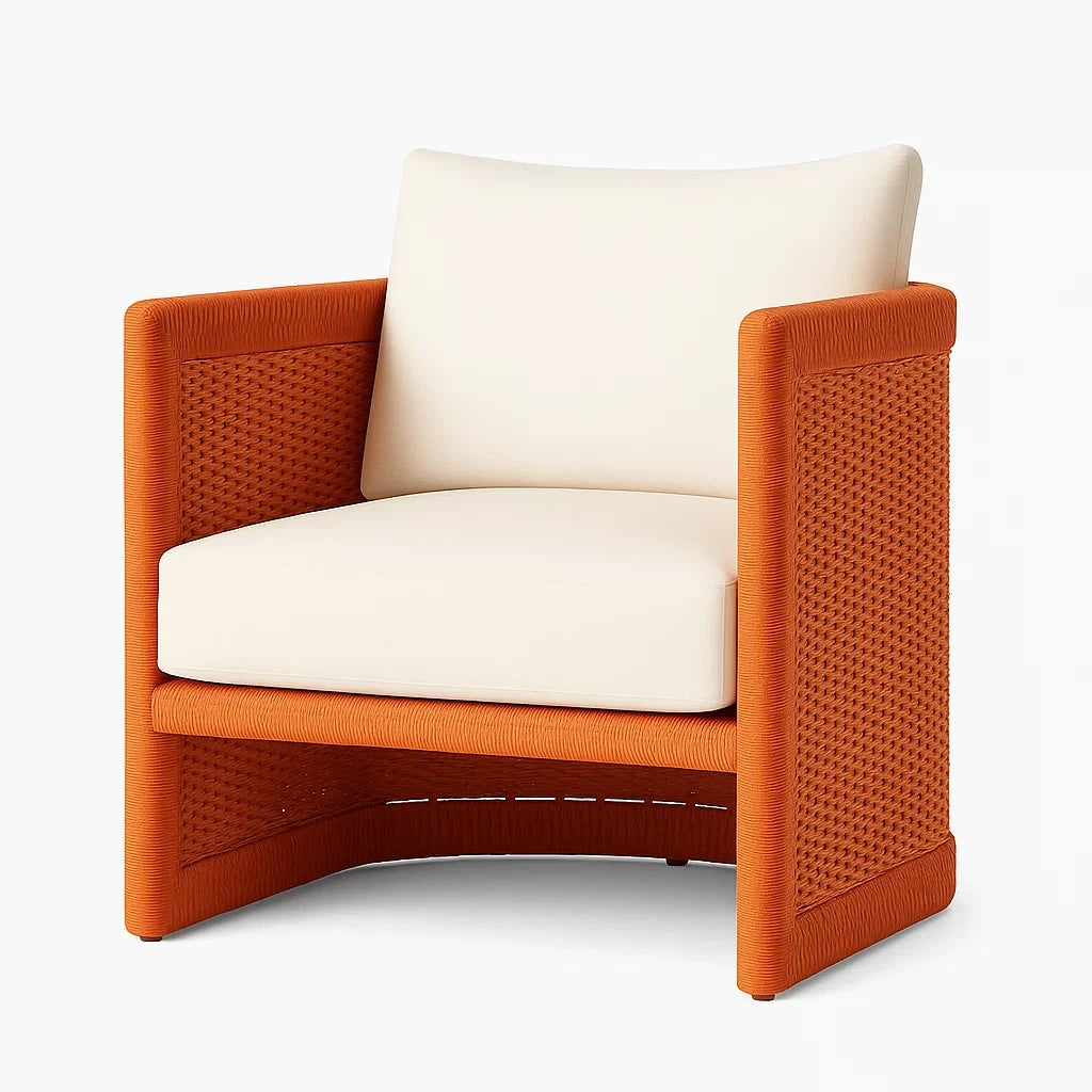 Sessel aus Aluminium und Polyrattan in Orange und Beige