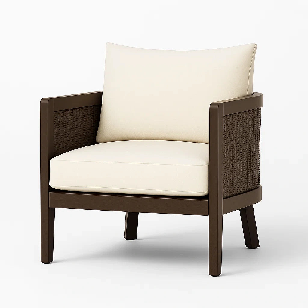 Sessel mit Aluminiumrahmen und Polyesterkissen in Braun/Beige