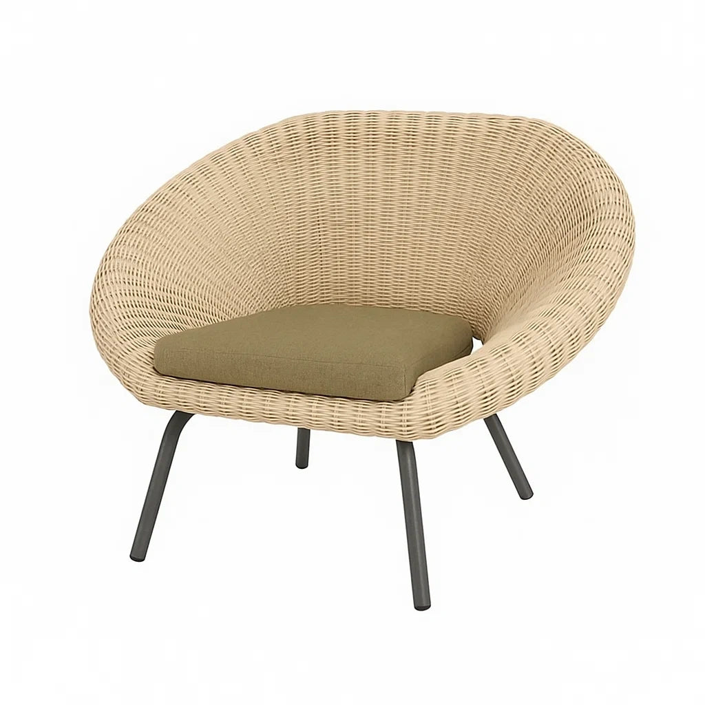 Rattan Outdoor Sessel mit Stahlrahmen und Polyesterkissen