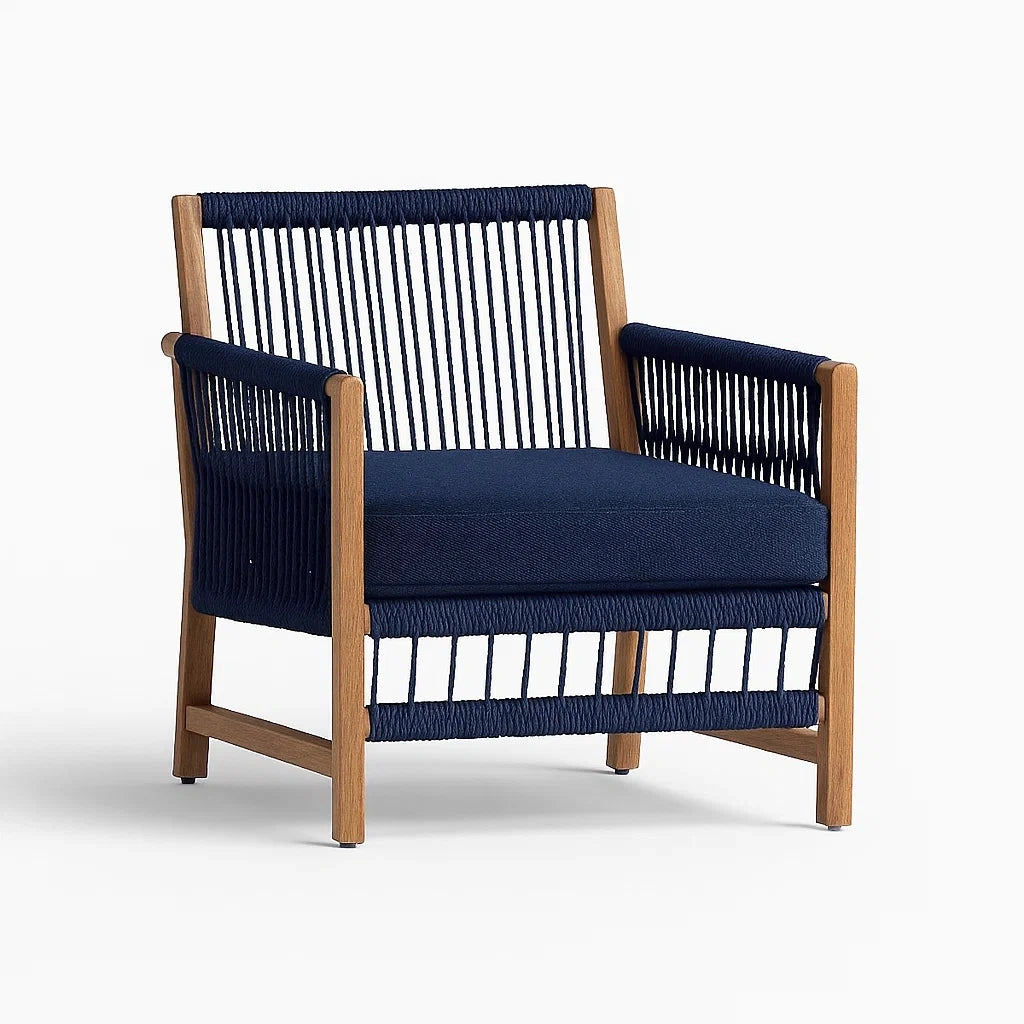 Sessel aus Teakholz mit Polyesterseil Blau