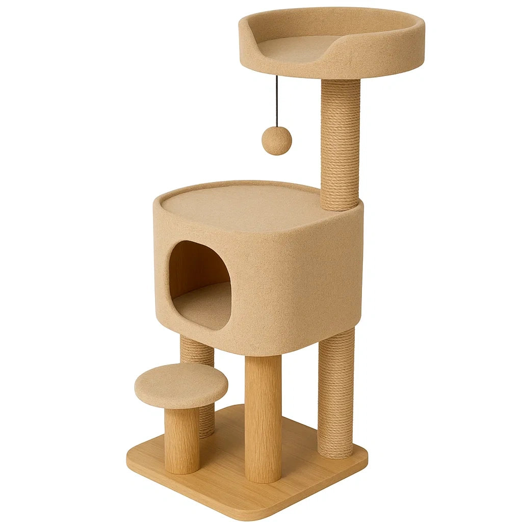 Katzenbaum aus MDF mit Plüsch in Beige