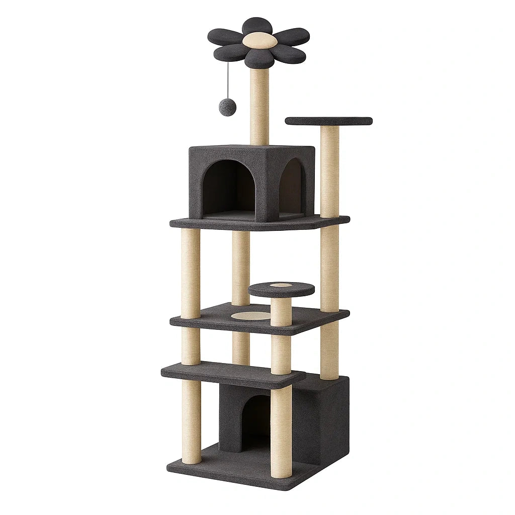 Katzenbaum Kratzbaum aus MDF mit Spielzeug Grau 180cm